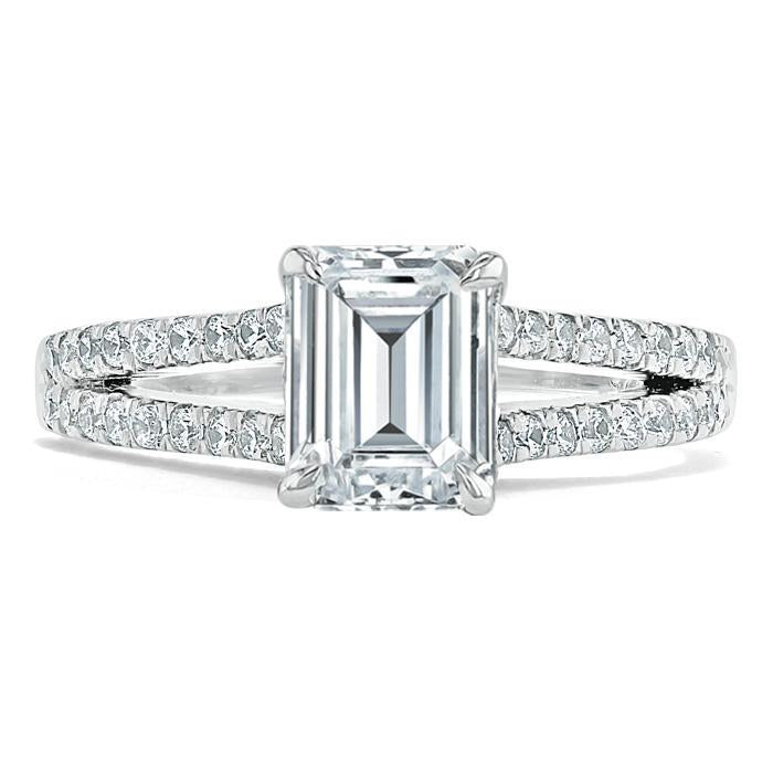 1.0 CT Emerald Cut Solitaire Split Shank Setting Moissanite Engagement Ring - crownmoissanite