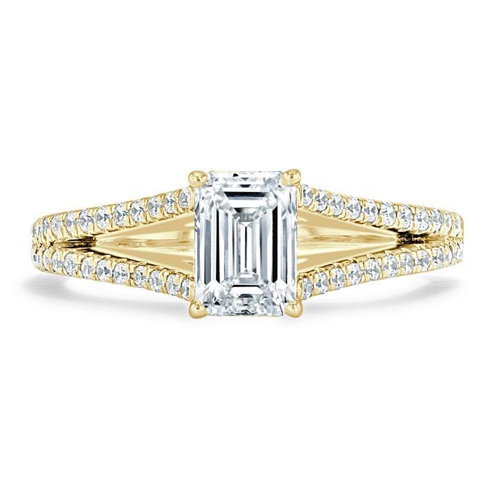 1.0 CT Emerald Cut Solitaire Split Shank Setting Moissanite Engagement Ring - crownmoissanite