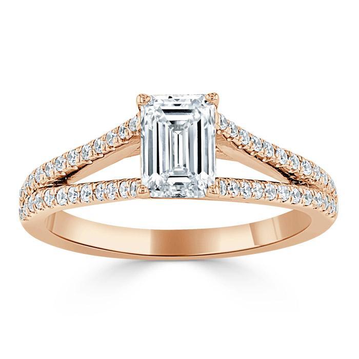 1.0 CT Emerald Cut Solitaire Split Shank Setting Moissanite Engagement Ring - crownmoissanite