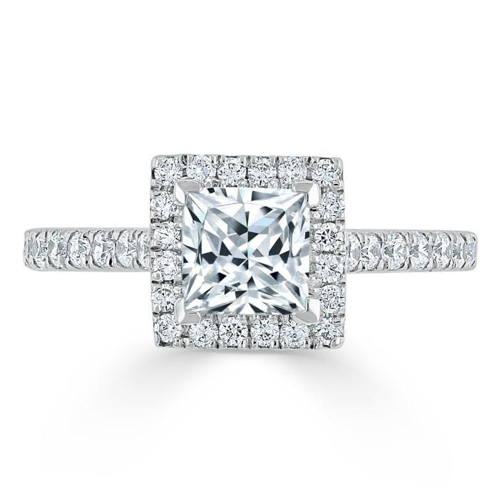 1.0 CT Princess Cut Halo Pave Setting Moissanite Engagement Ring - crownmoissanite