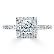 1.0 CT Princess Cut Halo Pave Setting Moissanite Engagement Ring - crownmoissanite