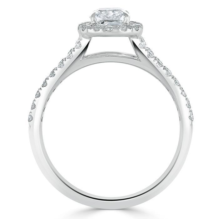 1.0 CT Cushion Cut Halo Split Shank Setting Moissanite Engagement Ring - crownmoissanite