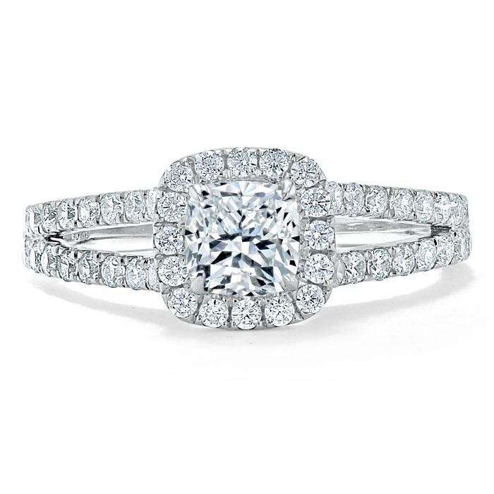 1.0 CT Cushion Cut Halo Split Shank Setting Moissanite Engagement Ring - crownmoissanite
