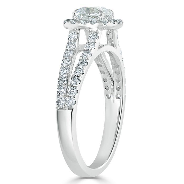1.0 CT Cushion Shaped Moissanite Halo Split Shank Engagement Ring - crownmoissanite