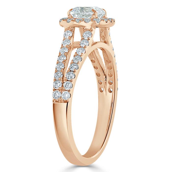 1.0 CT Cushion Cut Halo Split Shank Setting Moissanite Engagement Ring - crownmoissanite