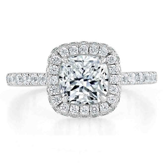 1.5 CT Cushion Cut Halo Pave Setting Moissanite Engagement Ring - crownmoissanite