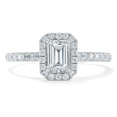 1.0 CT Emerald Cut Halo Moissanite Engagement Ring With Pave Setting - crownmoissanite