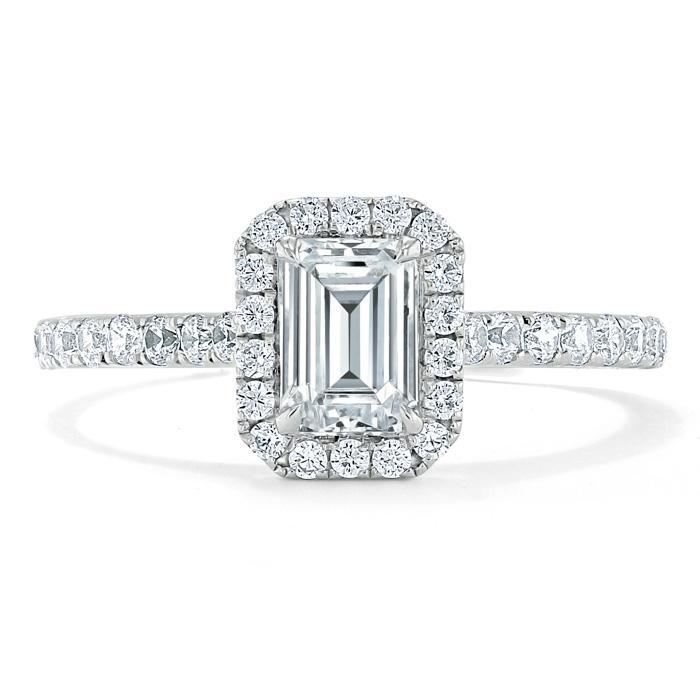 1.0 CT Emerald Cut Halo Moissanite Engagement Ring With Pave Setting - crownmoissanite
