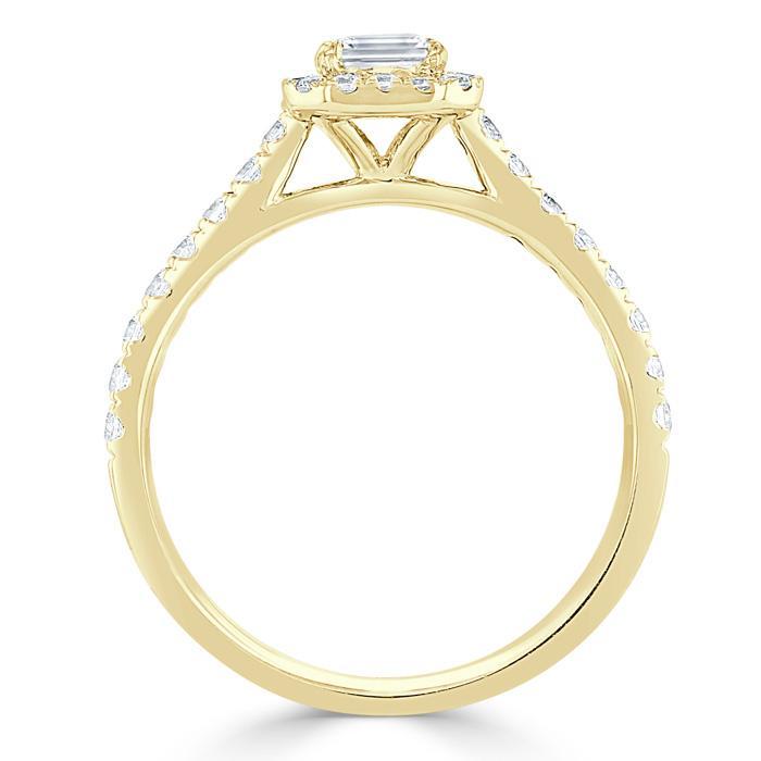 1.0 CT Emerald Cut Halo Moissanite Engagement Ring With Pave Setting - crownmoissanite