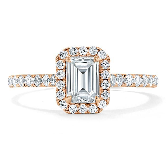 1.0 CT Emerald Cut Halo Moissanite Engagement Ring With Pave Setting - crownmoissanite