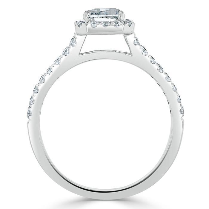 1.0 CT Emerald Cut Halo Split Shank Setting Moissanite Engagement Ring - crownmoissanite