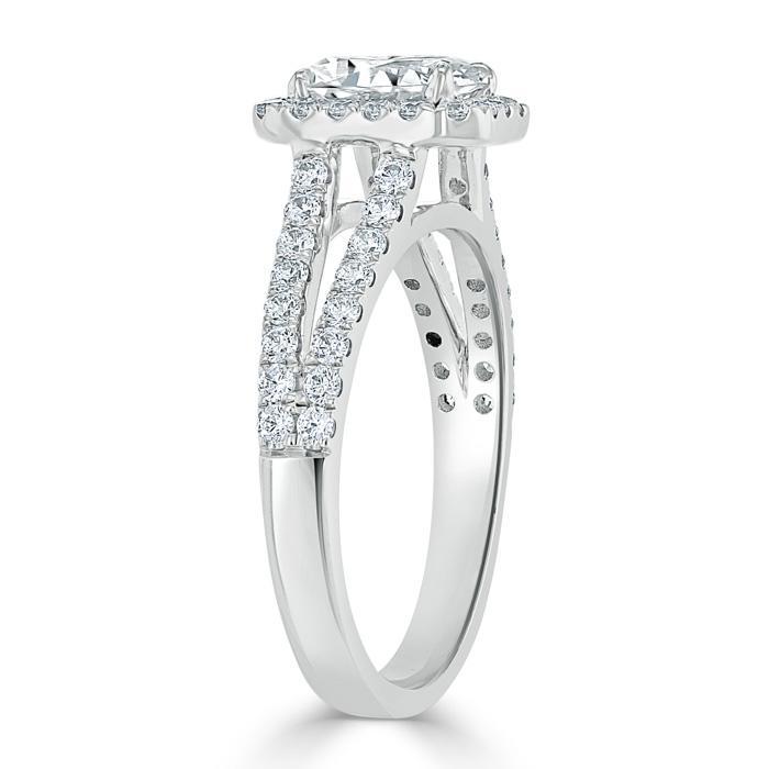 1.0 CT Emerald Cut Halo Split Shank Setting Moissanite Engagement Ring - crownmoissanite