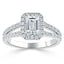 1.0 CT Emerald Cut Halo Split Shank Setting Moissanite Engagement Ring - crownmoissanite