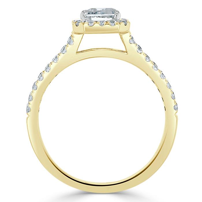 1.0 CT Emerald Cut Halo Split Shank Setting Moissanite Engagement Ring - crownmoissanite