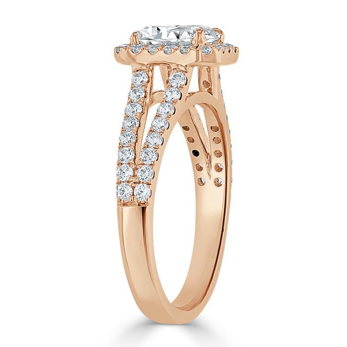 1.0 CT Emerald Cut Halo Split Shank Setting Moissanite Engagement Ring - crownmoissanite