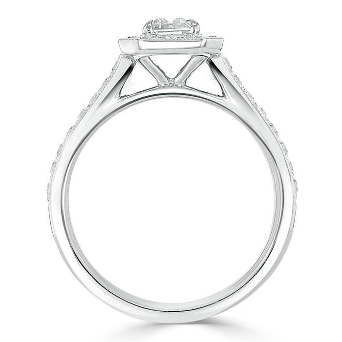 1.0 CT Emerald Cut Halo Moissanite Engagement Ring With Pave Setting - crownmoissanite
