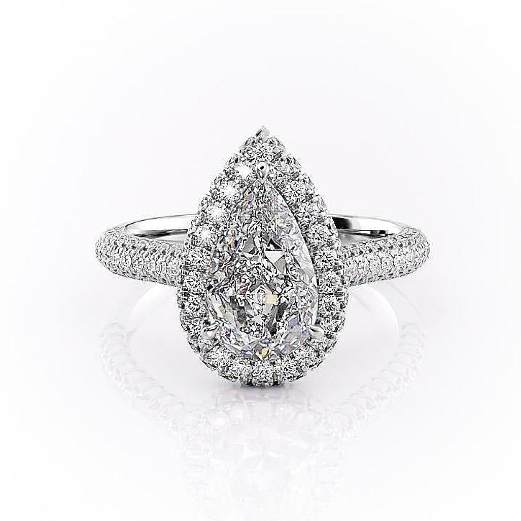 2.0 CT Pear Shaped Moissanite Halo Engagement Ring - crownmoissanite