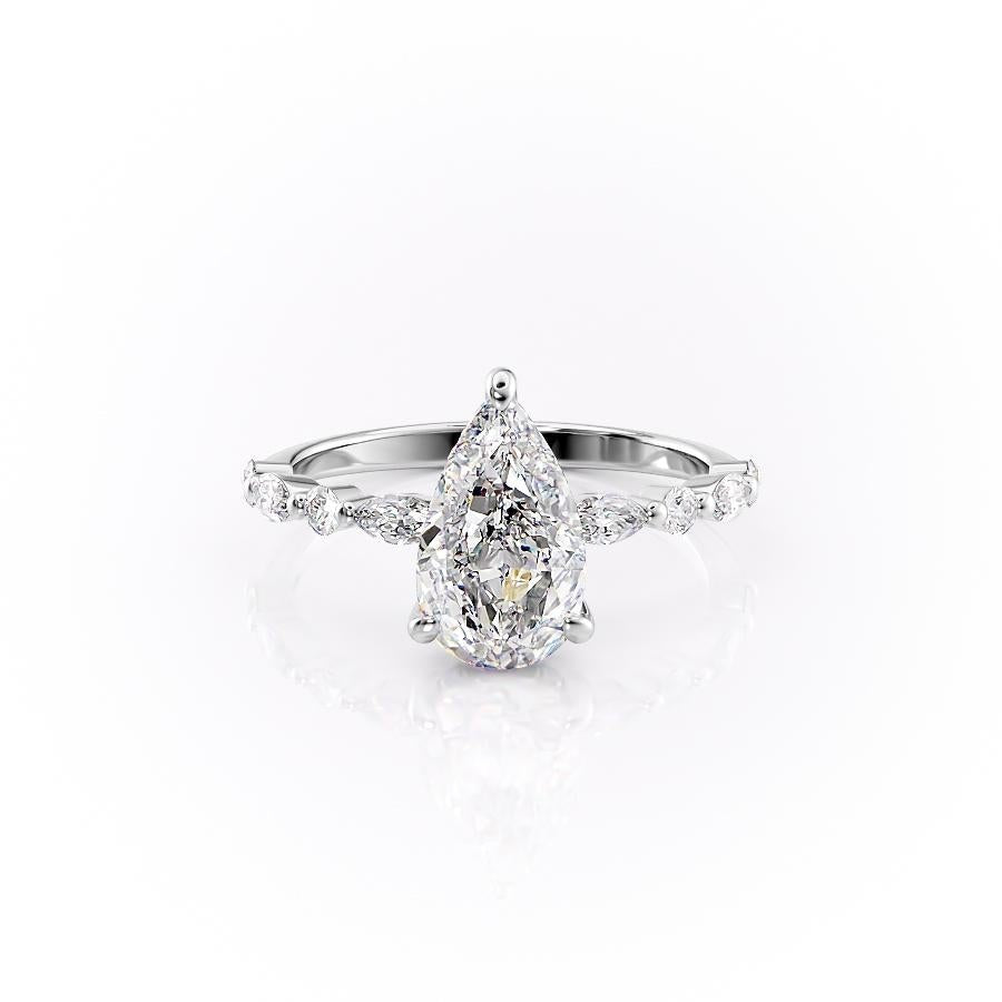 2.0 CT Pear Cut Solitaire Pave Setting Moissanite Engagement Ring - crownmoissanite