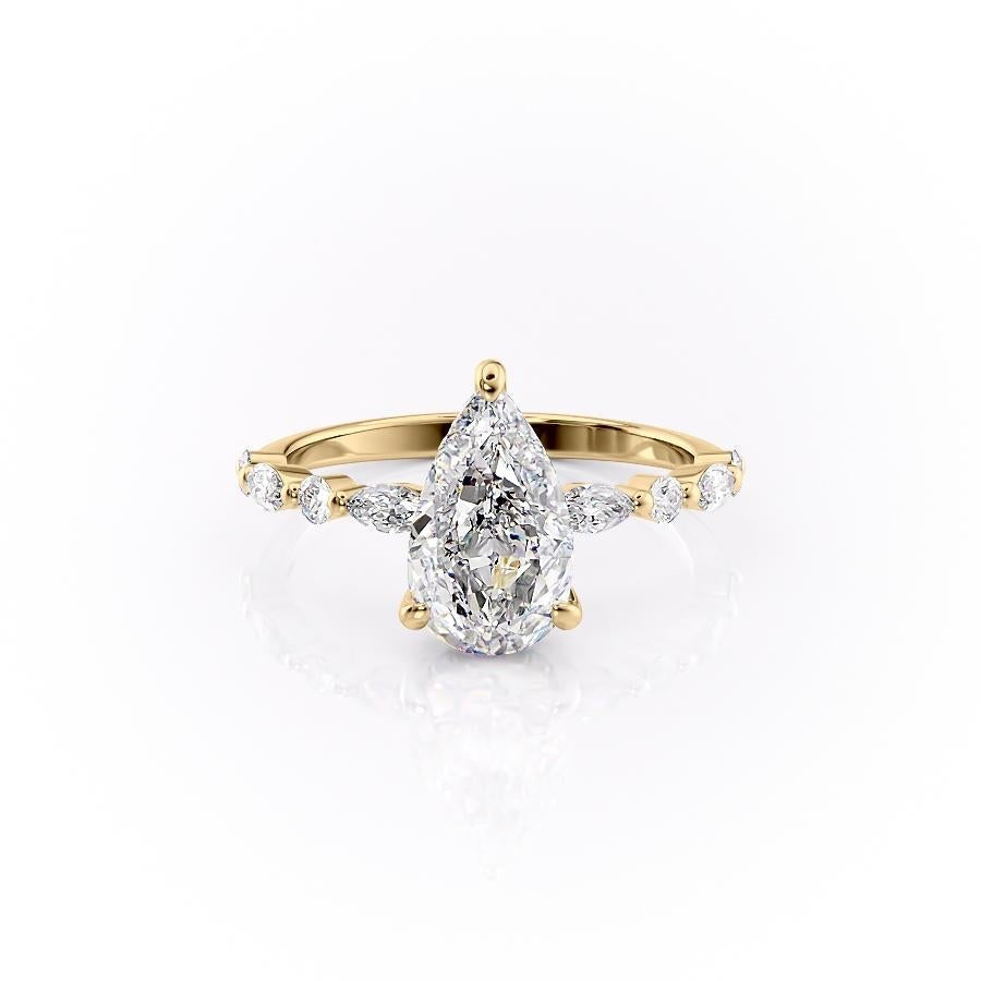 2.0 CT Pear Cut Solitaire Pave Setting Moissanite Engagement Ring - crownmoissanite
