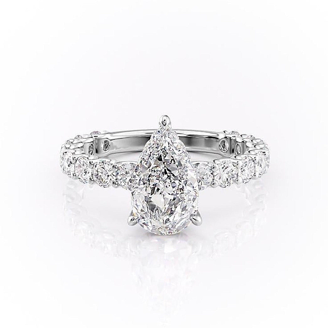 2.0 CT Pear Cut Solitaire Pave Setting Moissanite Engagement Ring - crownmoissanite