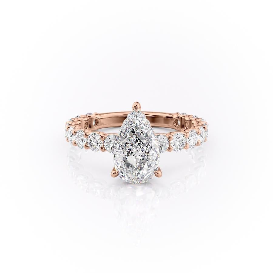 2.0 CT Pear Cut Solitaire Pave Setting Moissanite Engagement Ring - crownmoissanite