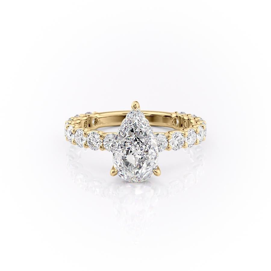 2.0 CT Pear Cut Solitaire Pave Setting Moissanite Engagement Ring - crownmoissanite