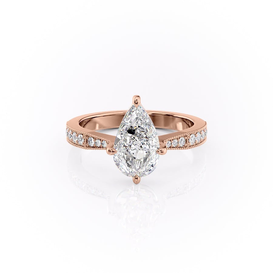 2.0 CT Pear Cut Solitaire Channel Pave Moissanite Engagement Ring - crownmoissanite