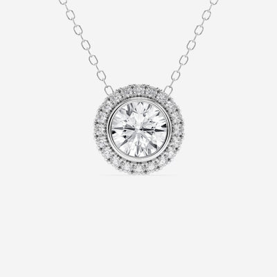 1.50 TCW Round Moissanite Diamond Halo Style Necklace - crownmoissanite