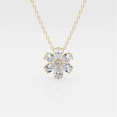 0.93 TCW Round & Pear Moissanite Diamond Flower Pandant Necklace - crownmoissanite