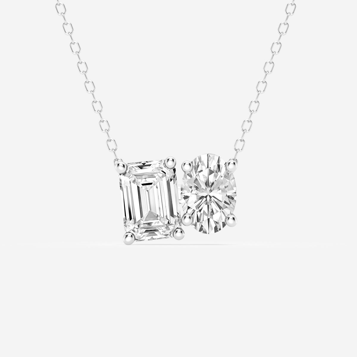 2.40 TCW Emerald & Oval Moissanite Diamond Two Stone Necklace - crownmoissanite