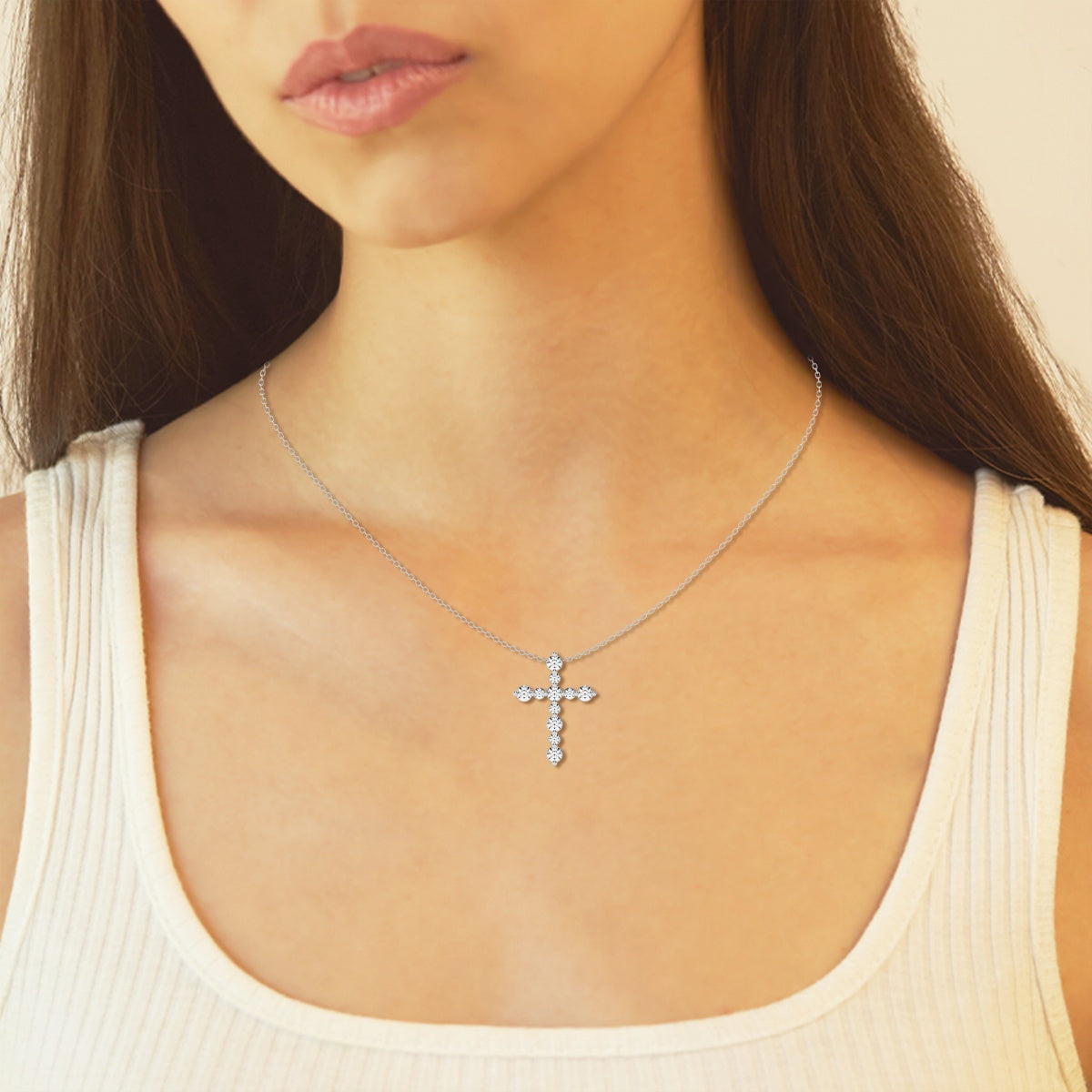0.75 TCW Round Moissanite Diamond Cross Necklace - crownmoissanite