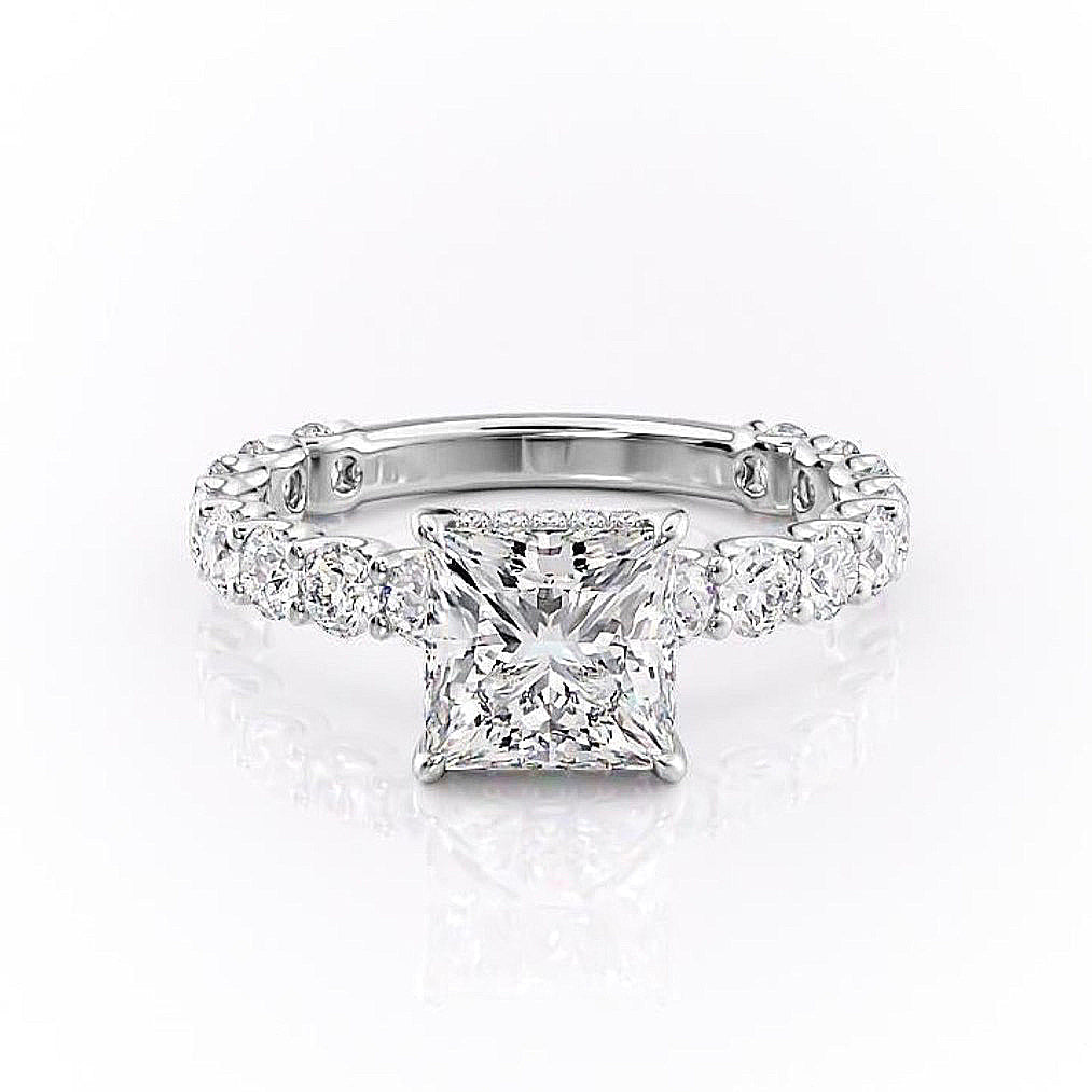 2.08 CT Princess Cut Solitaire Pave Setting Moissanite Engagement Ring - crownmoissanite