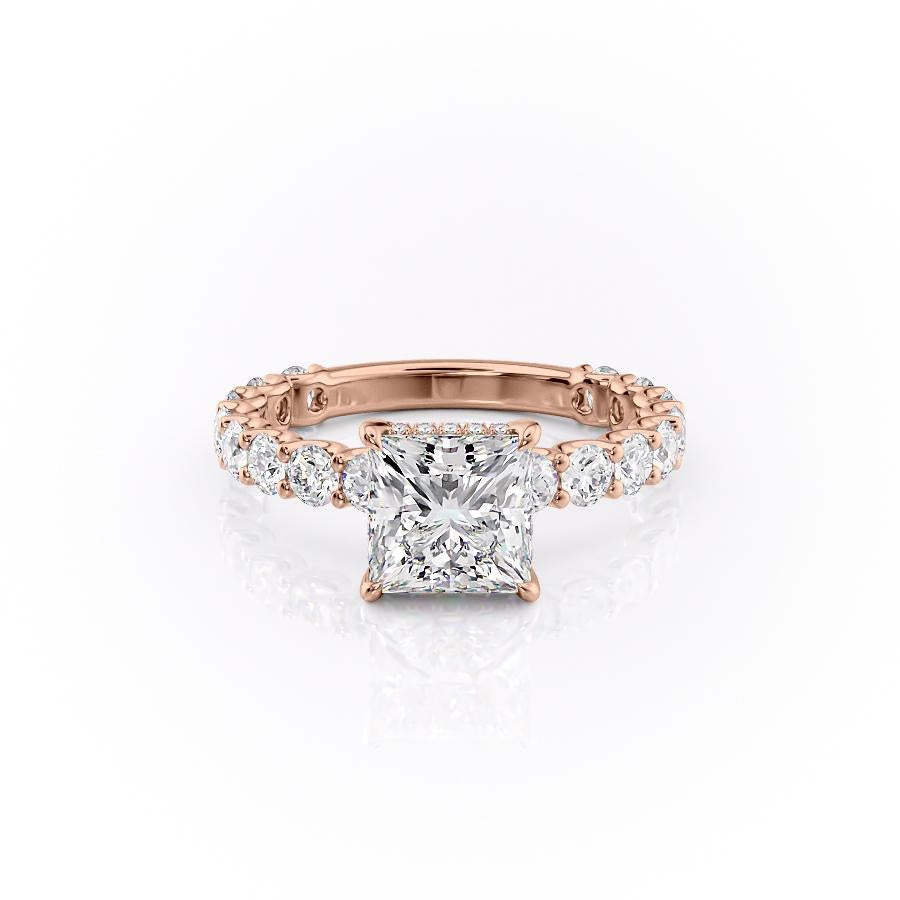 2.08 CT Princess Cut Solitaire Pave Setting Moissanite Engagement Ring - crownmoissanite