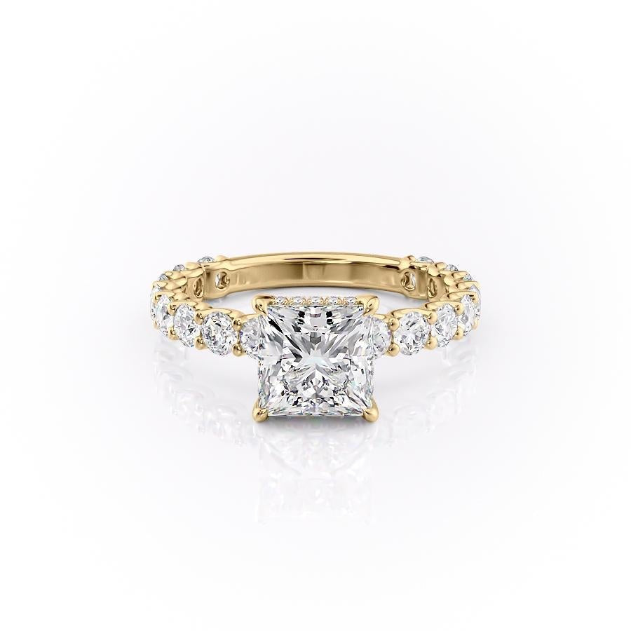 2.08 CT Princess Cut Solitaire Pave Setting Moissanite Engagement Ring - crownmoissanite