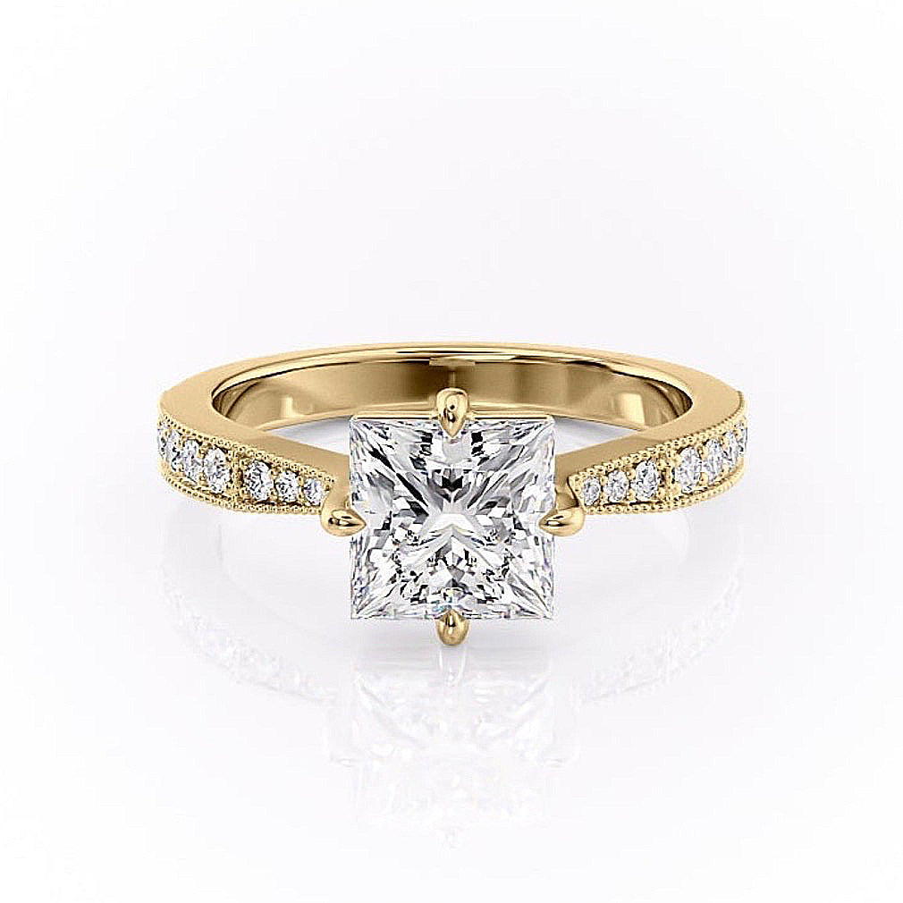 2.08 CT Princess Cut Solitaire Channel Pave Moissanite Engagement Ring - crownmoissanite