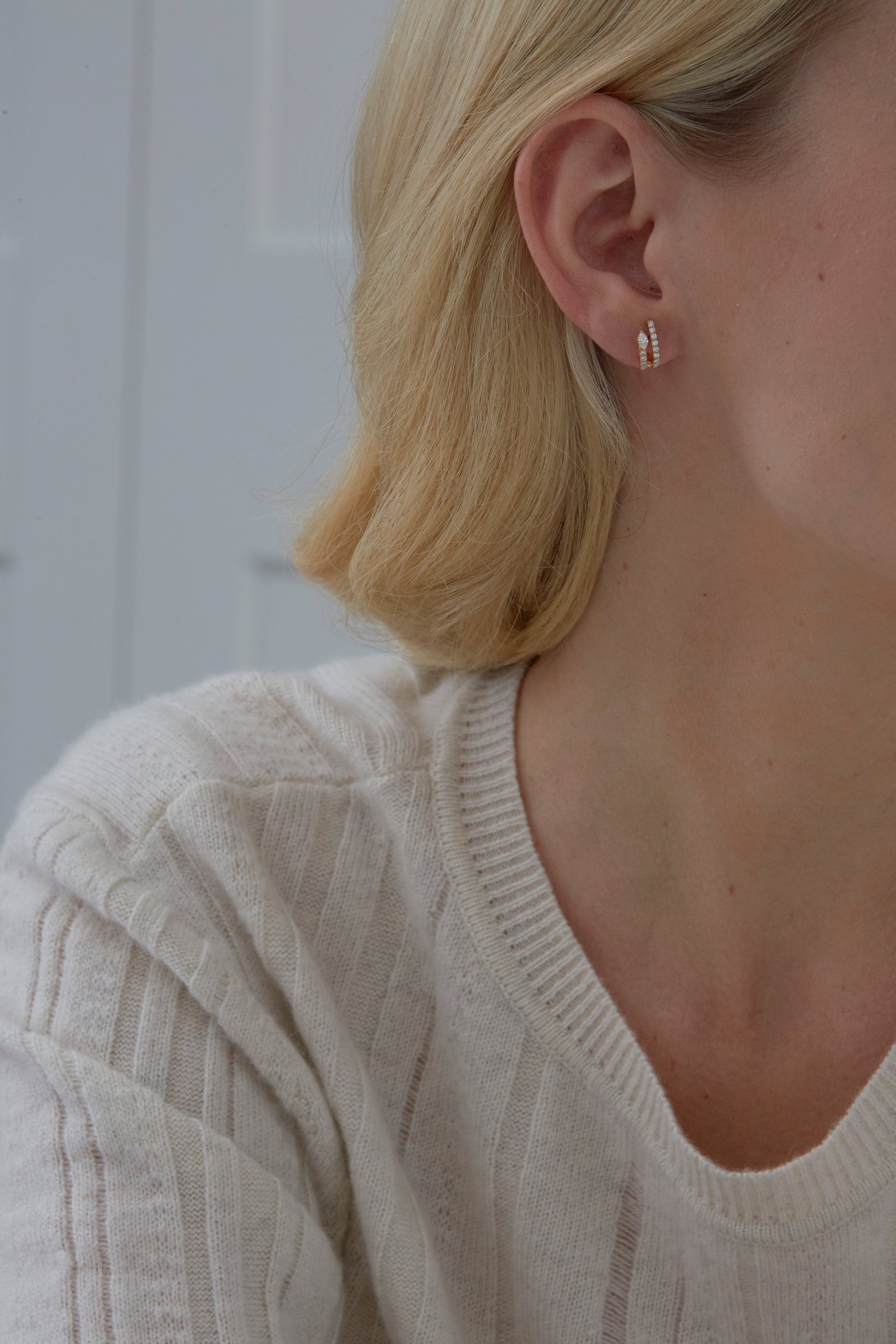 0.49 TCW Round & Marquise Moissanite Diamond Hoop Huggie Earrings - crownmoissanite