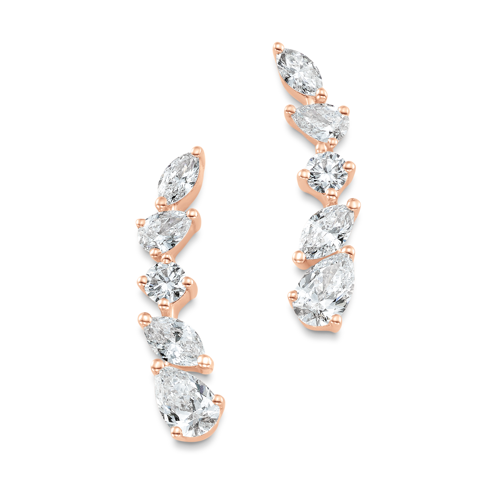 0.63 TCW Pear, Marquise & Round Moissanite Diamond Ear Crawlers Earrings - crownmoissanite