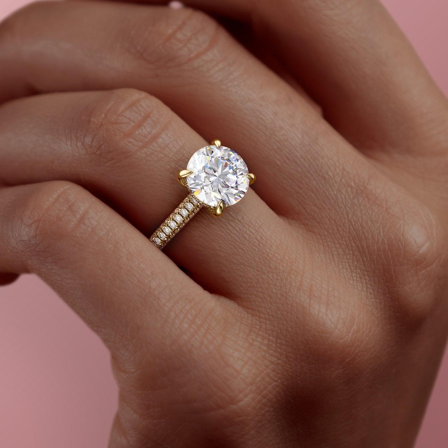 1.60 CT Round Cut Hidden Halo Triple Pave Moissanite Engagement Ring - crownmoissanite
