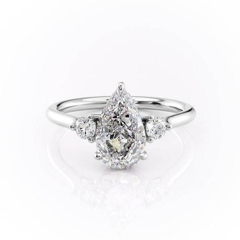 2.0 CT Pear Cut Three Stone Moissanite Engagement Ring - crownmoissanite