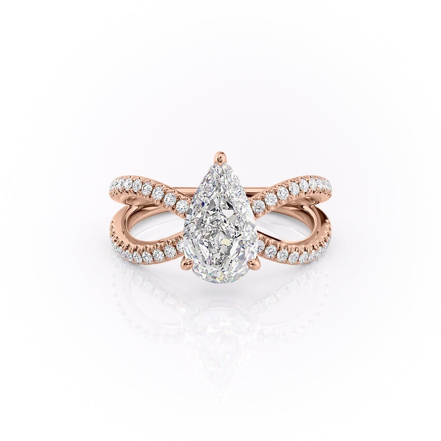 2.0 CT Pear Cut Solitaire Split Shank Setting Moissanite Engagement Ring - crownmoissanite