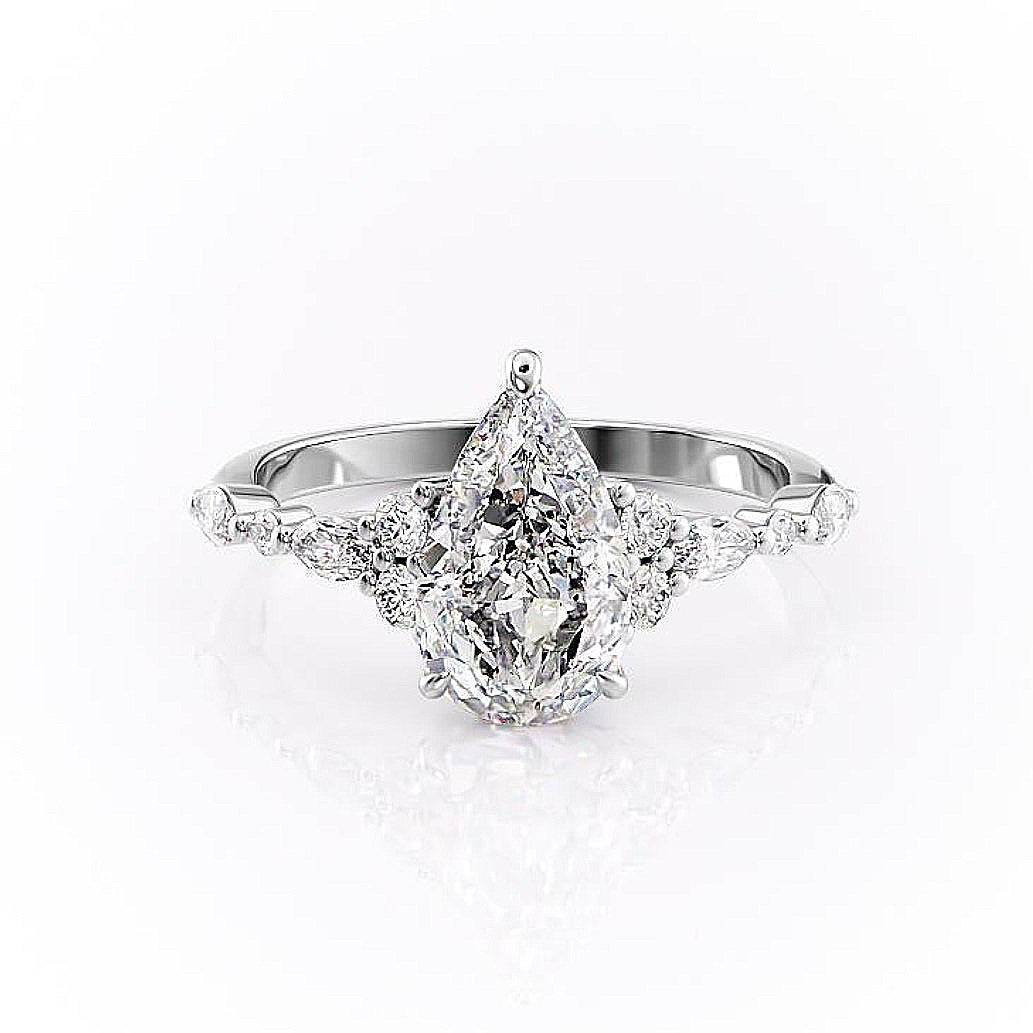 2.0 CT Pear Cut Cluster Moissanite Engagement Ring - crownmoissanite