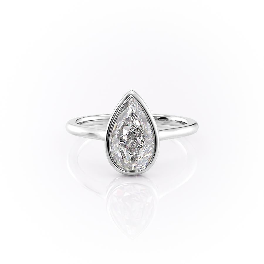 2.0 CT Pear Shaped Moissanite Bezel Hidden Halo Engagement Ring - crownmoissanite