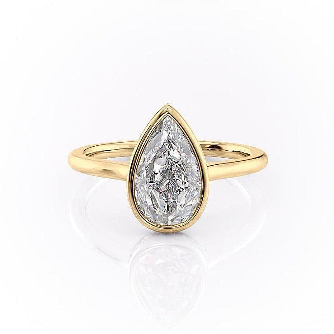 2.0 CT Pear Shaped Moissanite Bezel Hidden Halo Engagement Ring - crownmoissanite