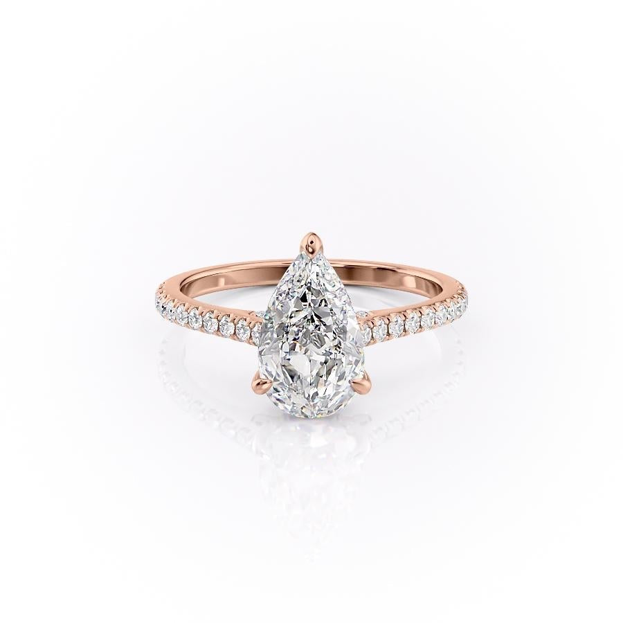 2.0 CT Pear Cut Solitaire Pave Setting Moissanite Engagement Ring - crownmoissanite