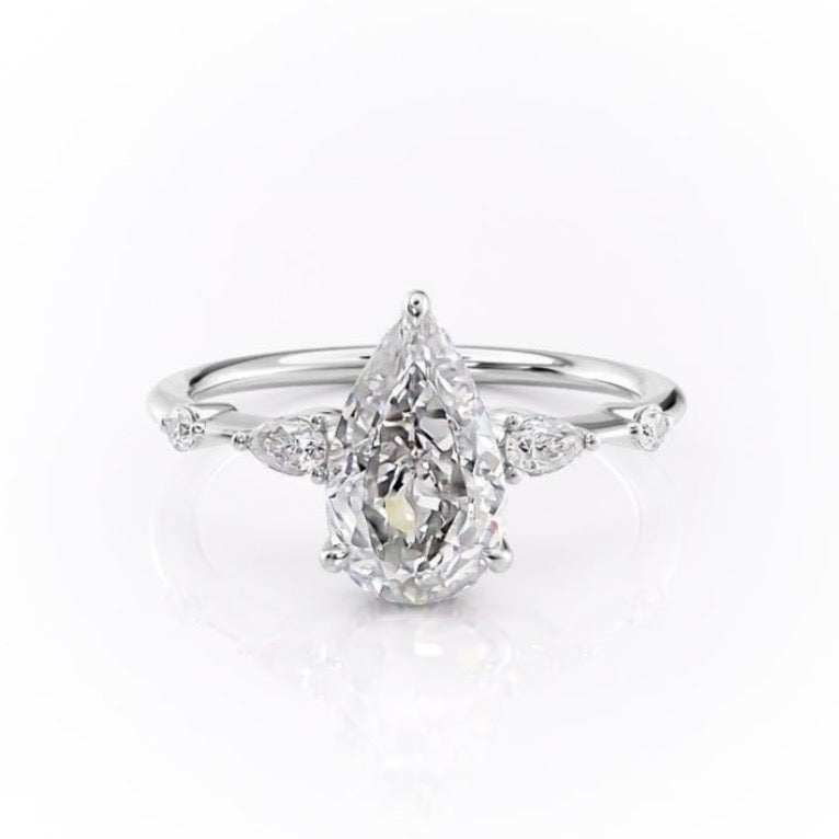 2.0 CT Pear Cut Three Stone Moissanite Engagement Ring - crownmoissanite