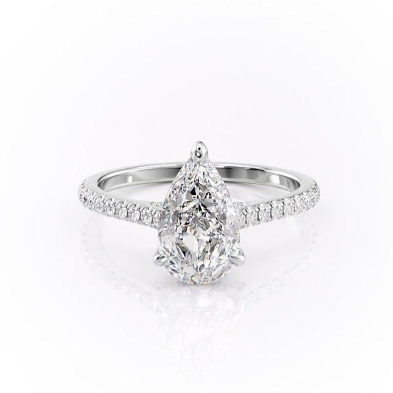 2.0 CT Pear Cut Solitaire Pave Setting Moissanite Engagement Ring - crownmoissanite