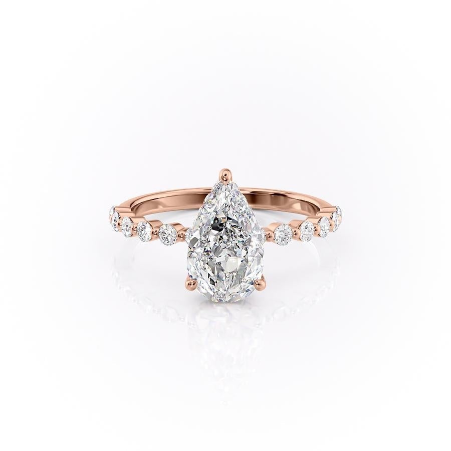 2.0 CT Pear Cut Solitaire Dainty Pave Moissanite Engagement Ring - crownmoissanite