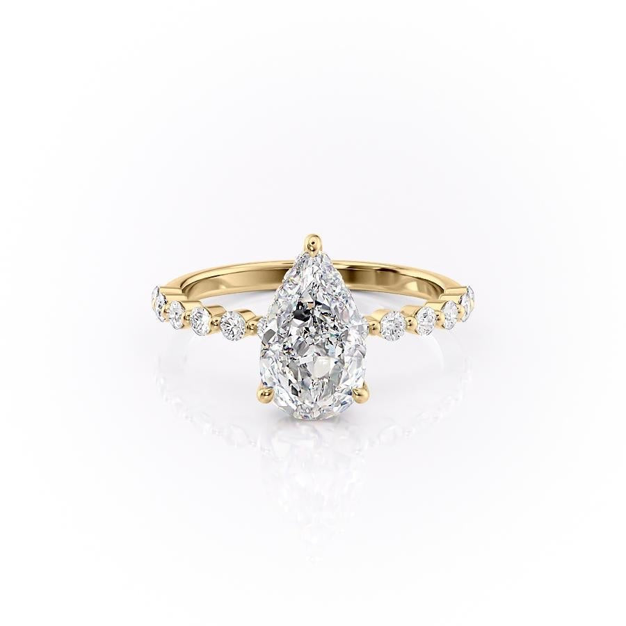 2.0 CT Pear Cut Solitaire Dainty Pave Moissanite Engagement Ring - crownmoissanite