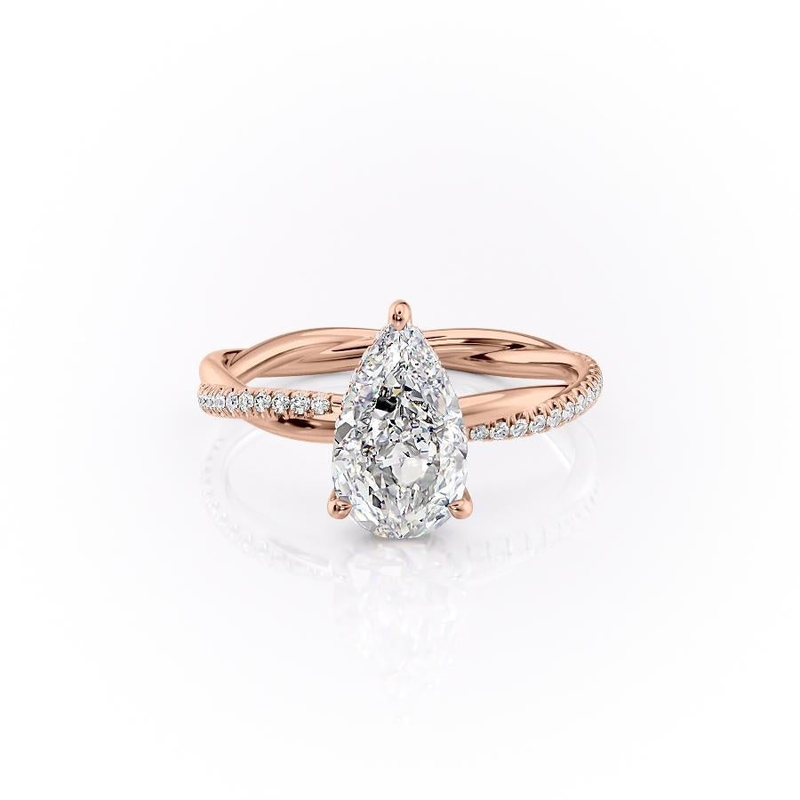 2.0 CT Pear Cut Solitaire Twisted Pave Moissanite Engagement Ring - crownmoissanite