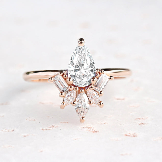 0.50 CT Pear Moissanite Art Deco Engagement Ring